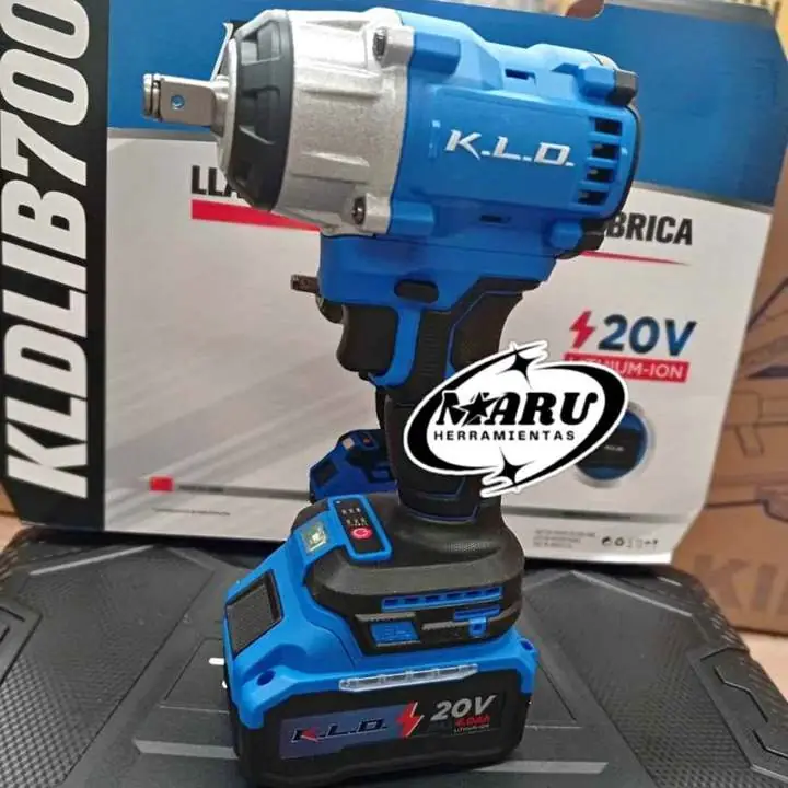 Llave de impacto inalámbrica 20V 700NM incluye 1 batería 4ah, cargador, tubos y maletín KLD
