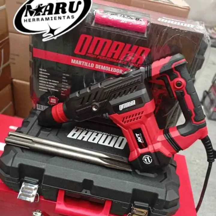 Martillo demoledor de mano sds max 1300wts 18j incluye cinceles y maletín OMAHA