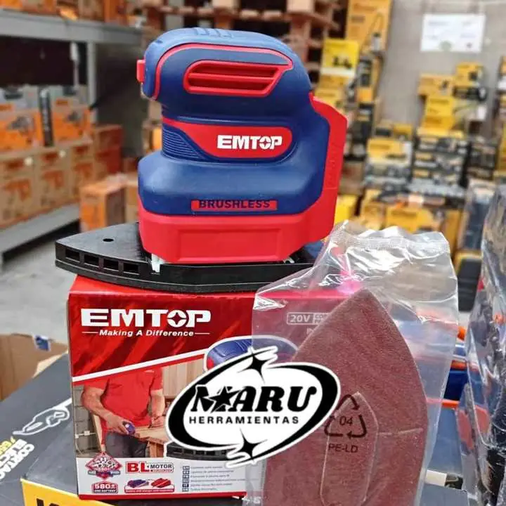 Lijadora de palma inalámbrica 20V 12000Rpm con lijas, 2 baterías 2ah y cargador rápido EMTOP