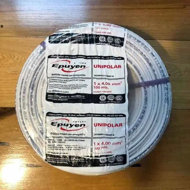 Cable unipolar epuyen 4 mm x100 mts,varios colores,puro cobre,normalizado