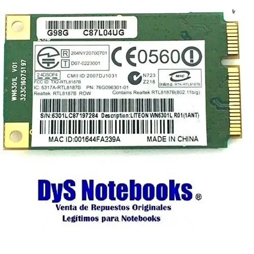 Placa WiFi RTL8187B row liteon WN6301L para infinidad de equipos 2 antenas