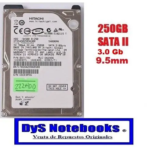 Disco 250GB sata ii 3.0GB 9.5mm hitachi laptop PC PC3 TV grabadora consolas o almac. externo