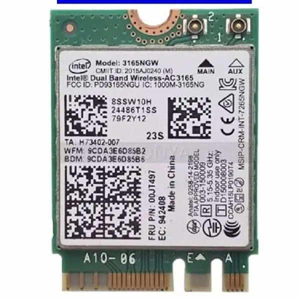 WiFi intel 3165NGW dual band 2.4G/5G formato M.2 2230, 1216 bluetooth 4.2 - 433Mbps