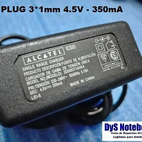 Cargador Alcatel 4.5V 350mA 220-240V plug 3 1mm