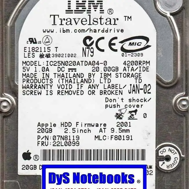 Disco 20GB ide 9.5mm ibm travelstar hitachi travelmate laptop notebook PC o almac. externo