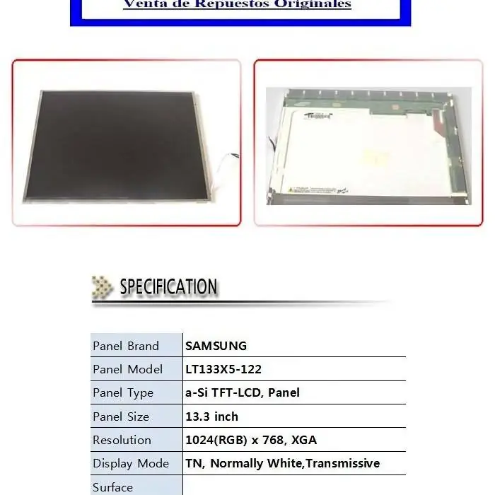 Display pantalla 13.3” Samsung LT133X5-122 xga tft (1024X768) conector 20 pines o proyecto