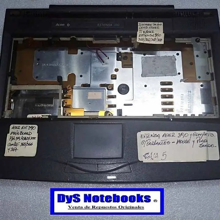 Acer extensa 390CX carcasa base y palmrest C/parlantes mouse y placa sonido placa