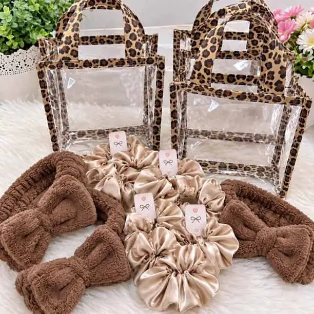 Bolsita PVC cristal animal print+ vincha skin +scrunchie color a elección de todo