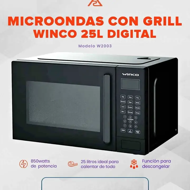 NUEVOS. Microondas Winco Digital 25 Litros Negro 850W