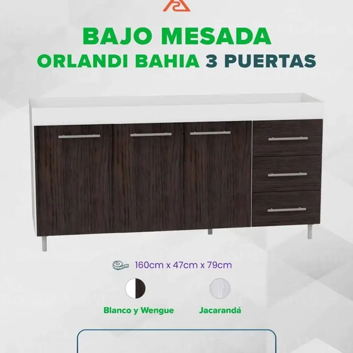 Bajo mesada 3 puertas 3 cajones c/estante 1.60cm. Desarmados, en caja