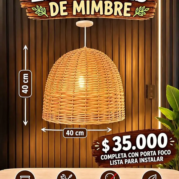 Lámpara cerrada mimbre 40 x 30