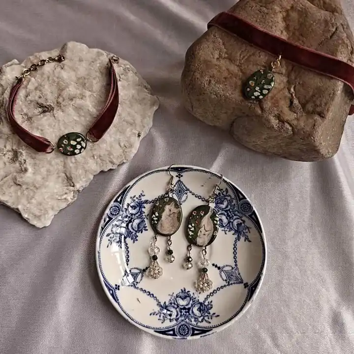 Set el jardín de Carmín - aros, choker y pulsera