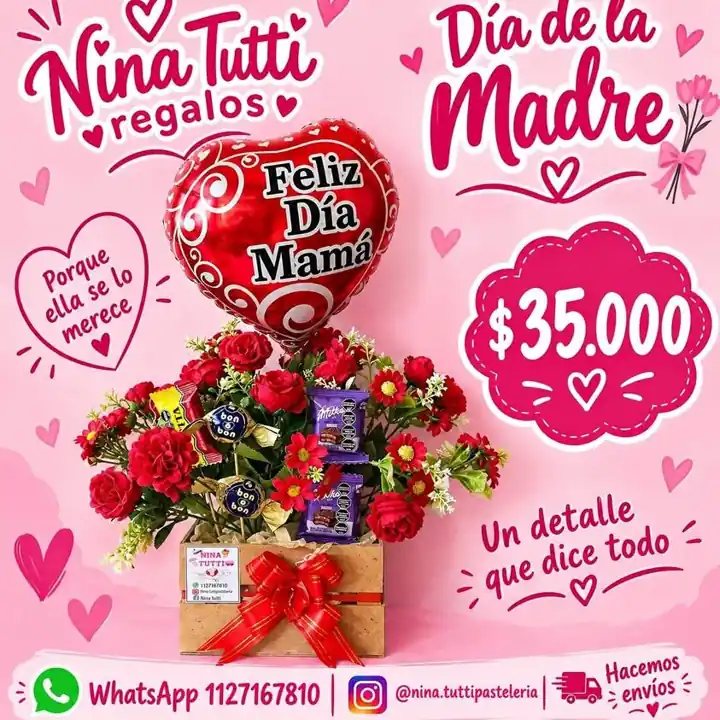 Regalos día de la madre canasto con flores y chocolates globo