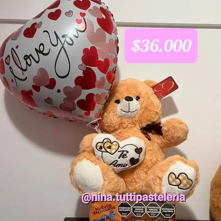Regalo de amor peluche +bombones+globo