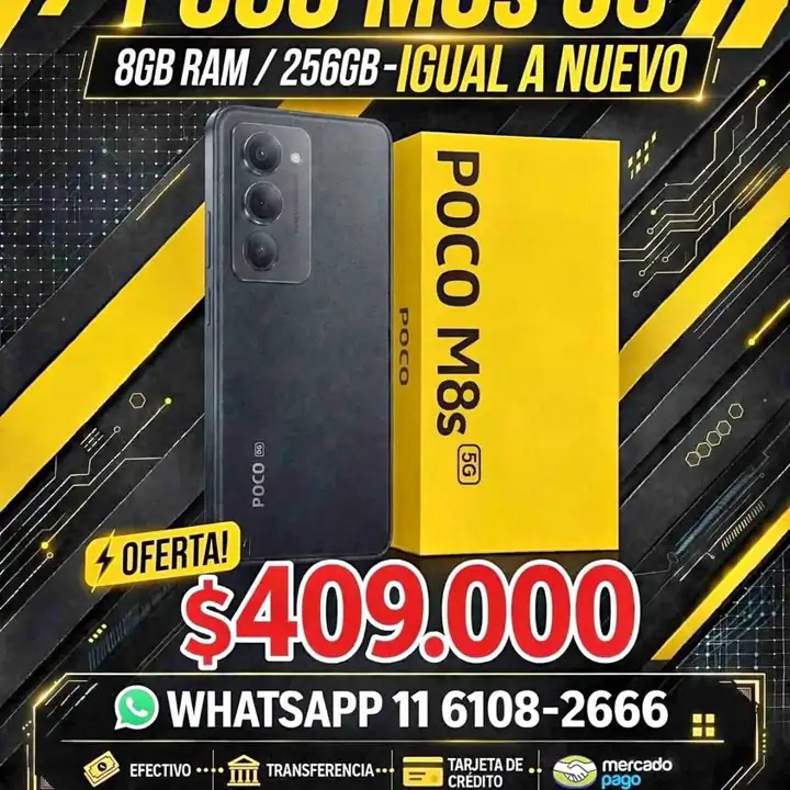 Poco M8S 5G 8 RAM 256 gigas,igual a nuevo,precio $409000