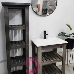 Juego de baño rustico Vanitory, griferia, espejo