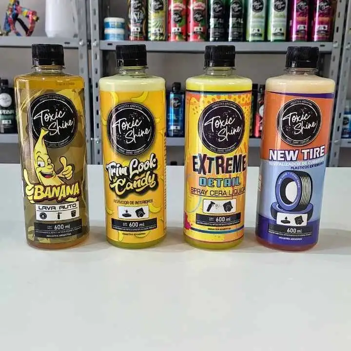 Combo completo toxic shine | shampoo + acondicionador + cera + restaurador de goma/plastico