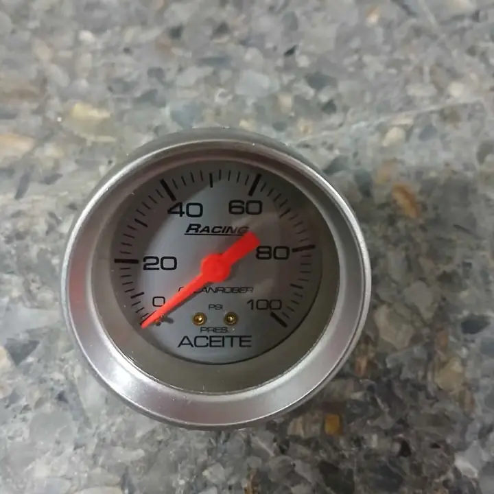 Reloj manómetro presión aceite orlan rober racing plateado