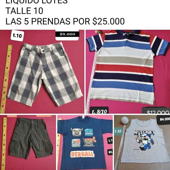 Lote ropa talle 10 niño. 5 prendas por $25.000