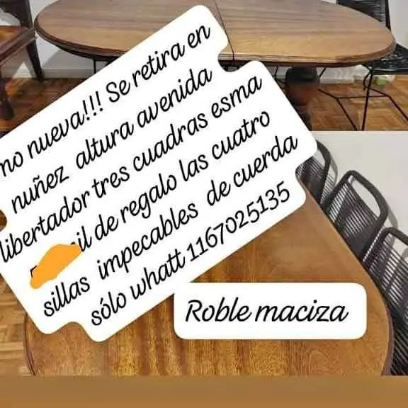 Se va hoy hermosa mesa de roble macizo con 4 sillas de diseño de regalo precio se habla. Nuñez