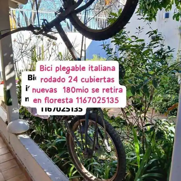 Hermosa bici italiana plegable rodado 24 cubiertas nuevas entrega en floresta