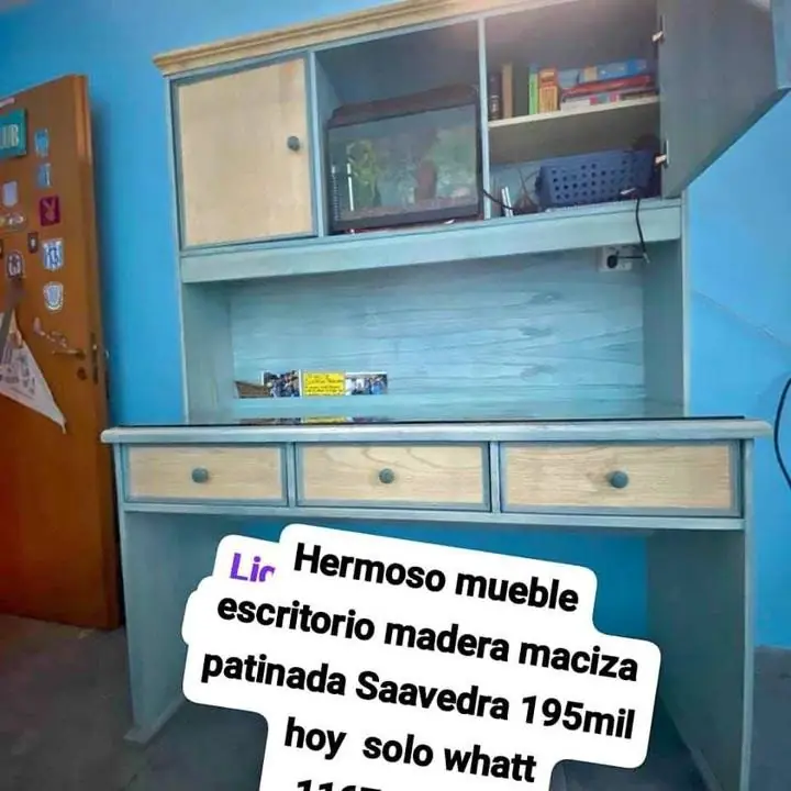 Se va hoy últimos dos días ve ta hermoso mueble escritorio madera maciza patinada Saavedra