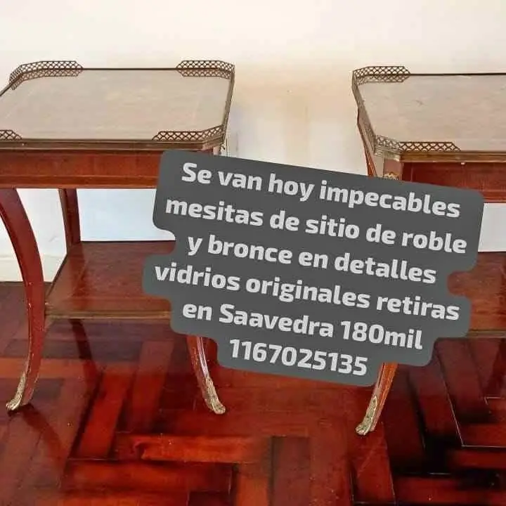 Se van hoy últimos días hermosa mesitas de diseño de sitio de roble detalles en bronce y originales
