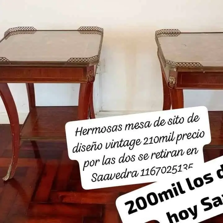 Se vende hoy dos mesas de diseño vintage con roble y bronce únicas se retiran por saavedra
