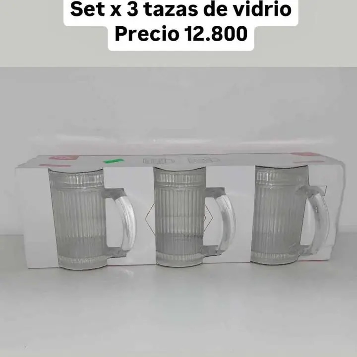 Set x 3 tazas de vidrio rayadas