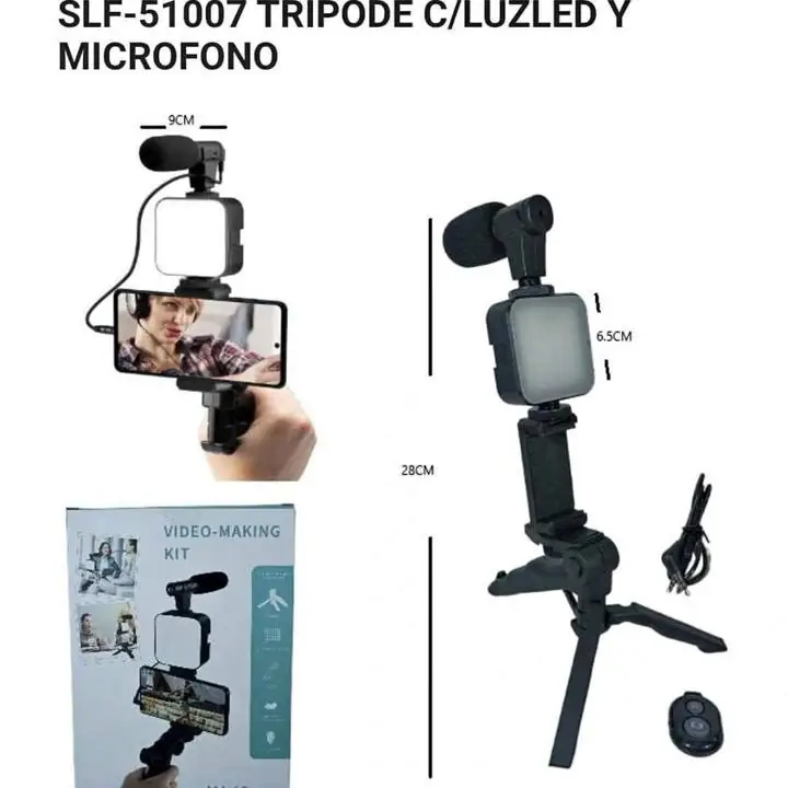 Kit de grabación trípode con luz LED y micrófono