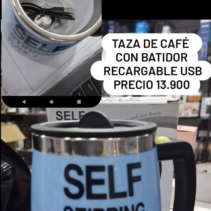 Taza de café con batidor recargable usb
