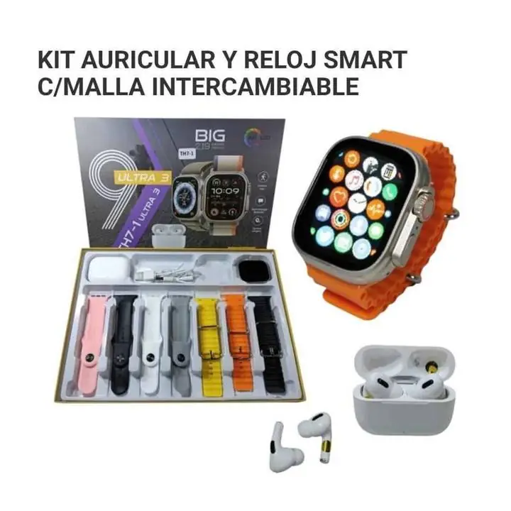 Kit auricular y reloj smartwatch 7 mallas