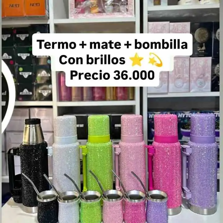 Termo brillo + mate + bombilla