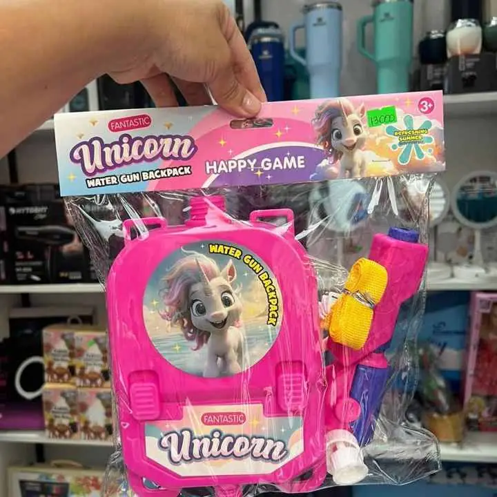 Mochila con pistola de agua unicornio