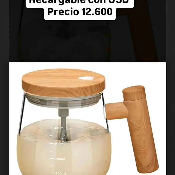 Taza vidrio con batidor recargable