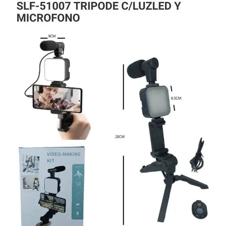 Kit tripode luz led y micrófono