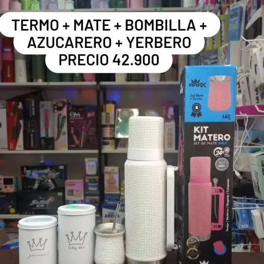 Termo + mate + bombilla + azucarera + yerbera