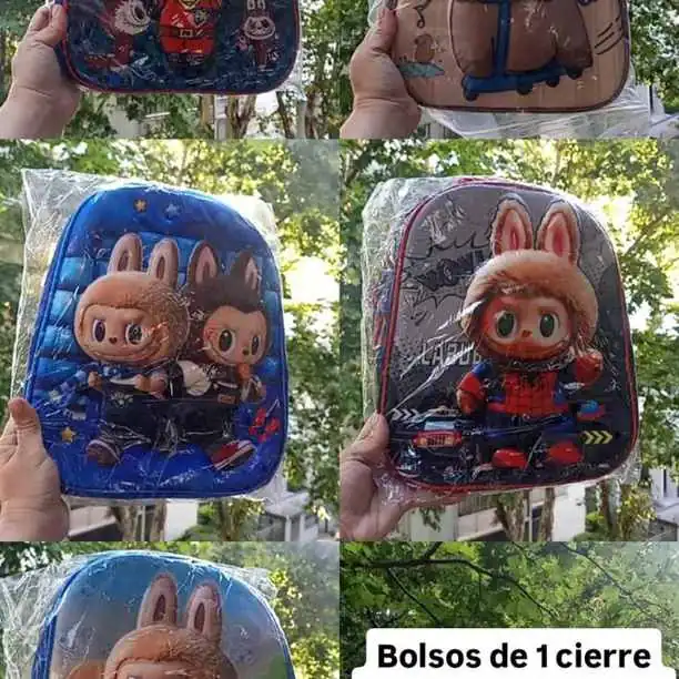 Mochila de 1 cierre capibara y labubu