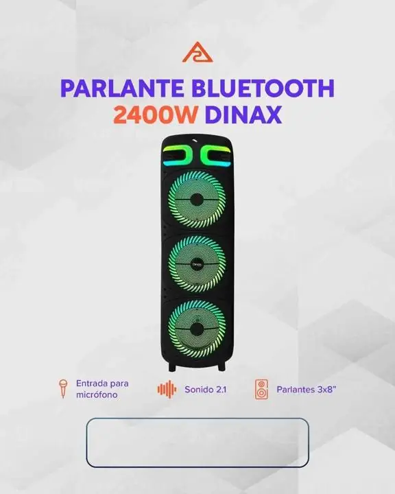 Parlante Bluetooth Inalámbrico Dinax 3x8" 2400W