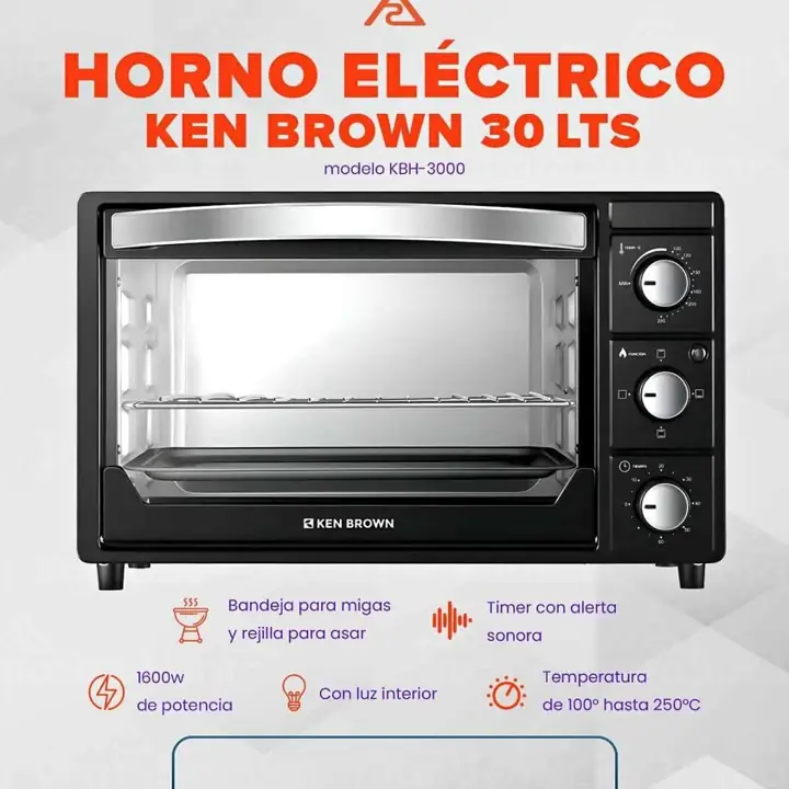 NUEVOS. Horno Eléctrico ken brown 30 Litros S/Anafe Negro 1600W