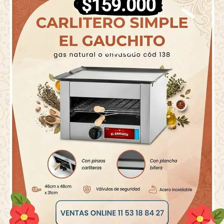 Carlitero Acero el Gauchito C/Plancha Gas envasado