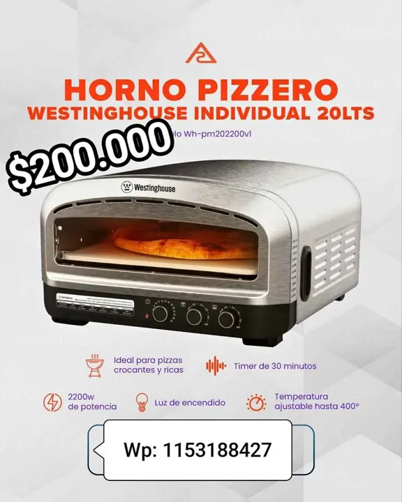 NUEVOS. Horno Pizzero Westinghouse Invididual 20L 2200W