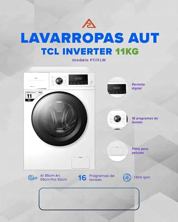 Lavarropas TCL C/Frontal 11KG Inverter Blanco