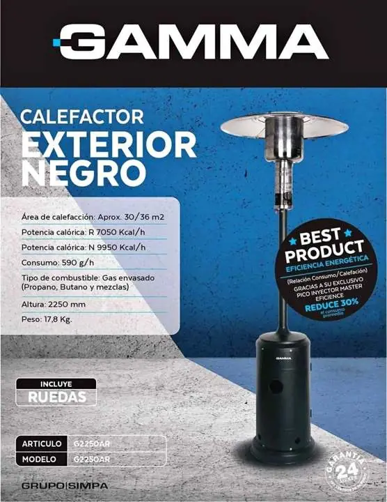 Hongo Calefactor de Exterior Gamma NEGRO