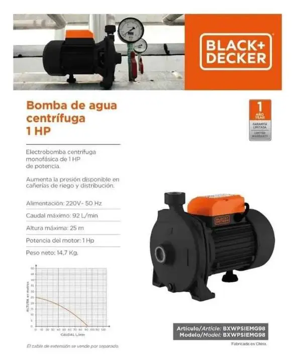 Bomba centrifuga 1 HP Black+Decker