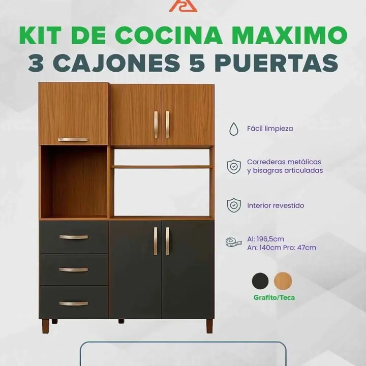 Kit de Cocina Máximo 5 Puertas 3 Cajones Grafito/Teca