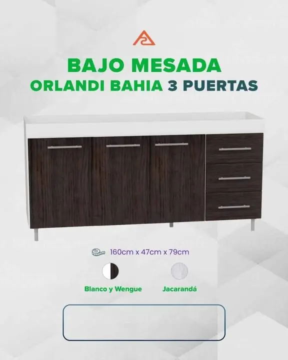 Bajo mesada 3 puertas 3 cajones c/estante 1.60cm. Desarmados, en caja