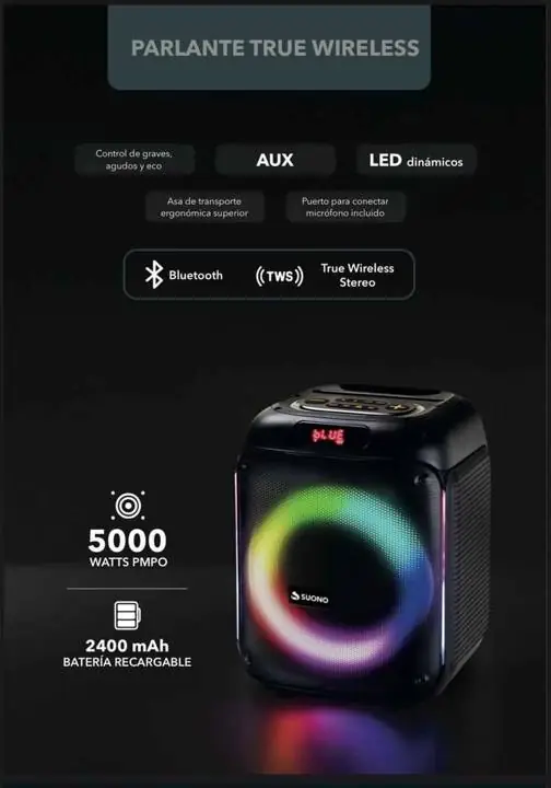 Parlante Inalámbrico suono 6.5" 5000W