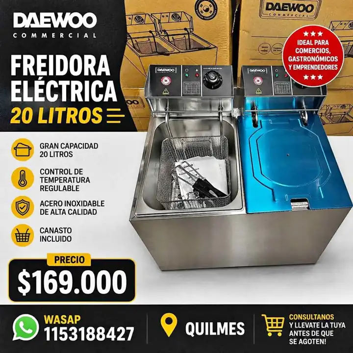 NUEVAS Freidora Eléctrica de Aceite Daewoo 20 litros