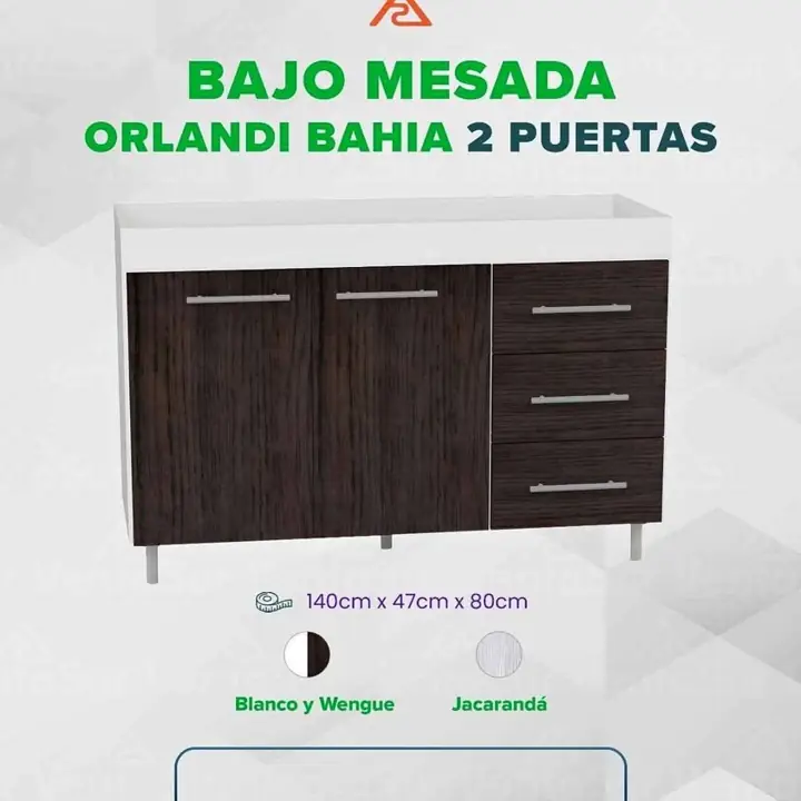 Bajo mesada 2puertas 3 cajones c/estante 1.40cm